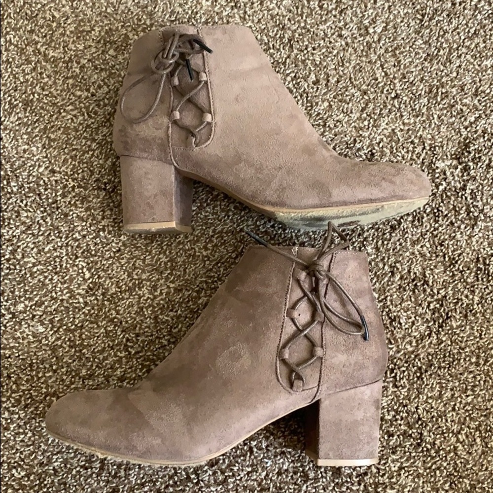 Booties, tie up the side.